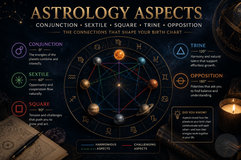 Astrology Aspects Explained: Conjunction, Sextile, Square, Trine and Opposition